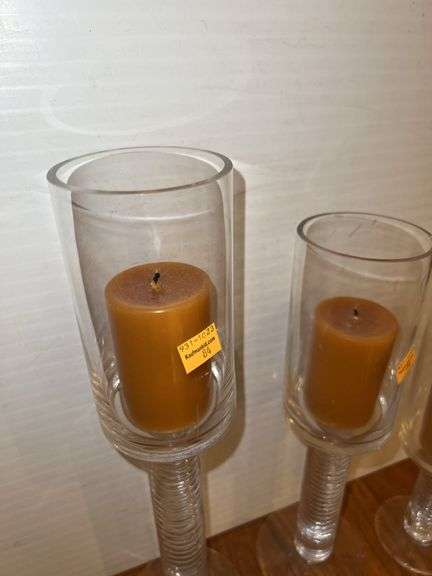 (3) Glass Pedestal Candle Holders