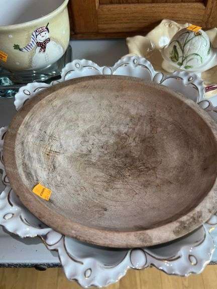 Assorted Glassware and Wooden Bowl