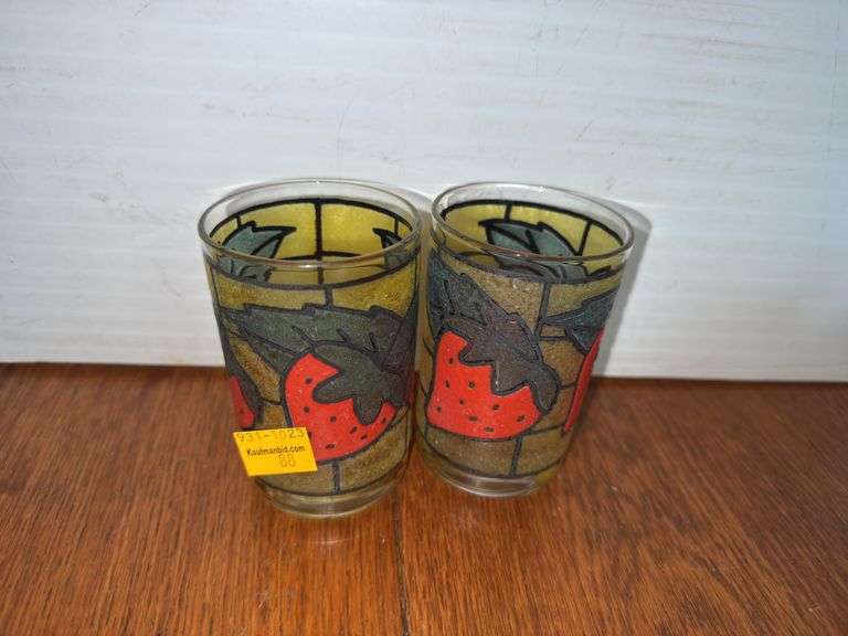 (4) Strawberry Glass Cups