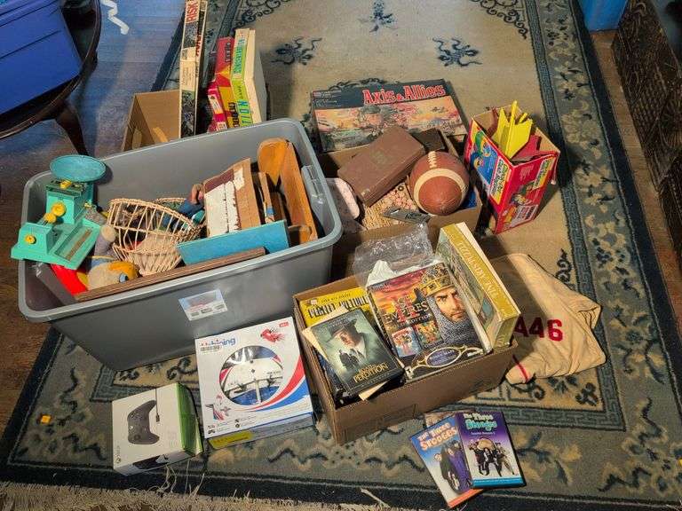 Large lot of toys and games - lawn darts, DVDs, board games, puzzles, and more