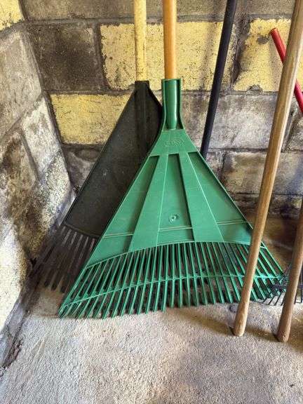 YARD TOOLS: YARD RAKES, GARDEN RAKES, SHOVEL, HOE, BROOMS