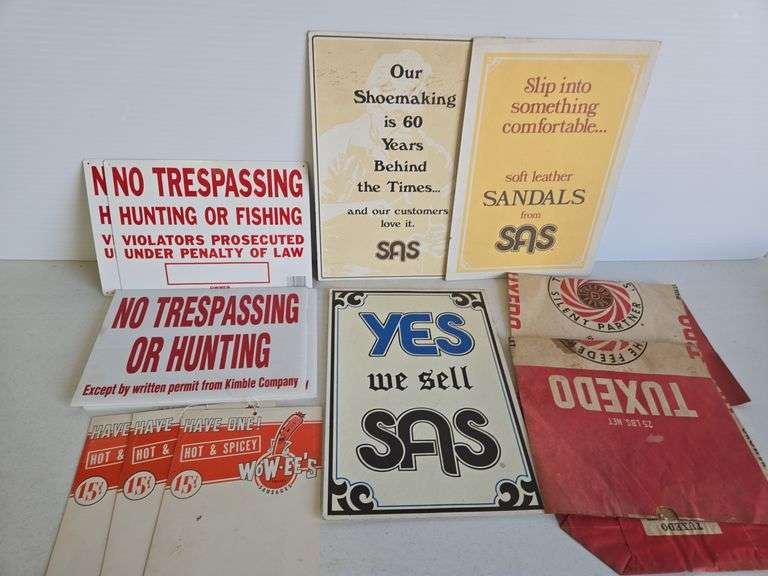 Vintage advertising signs, bags