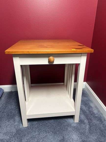(Unmarked) Wooden End Stand, Faux Drawer