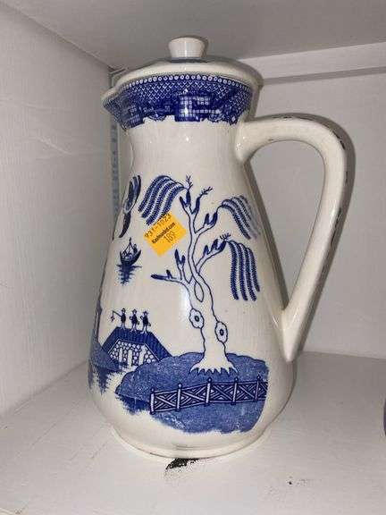 Ironstone Blue and White Transferware Tureen, Candlestick Holder and Pitcher