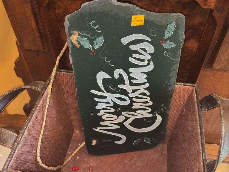 Leather Basket w/ Hand Painted Coal Slabs