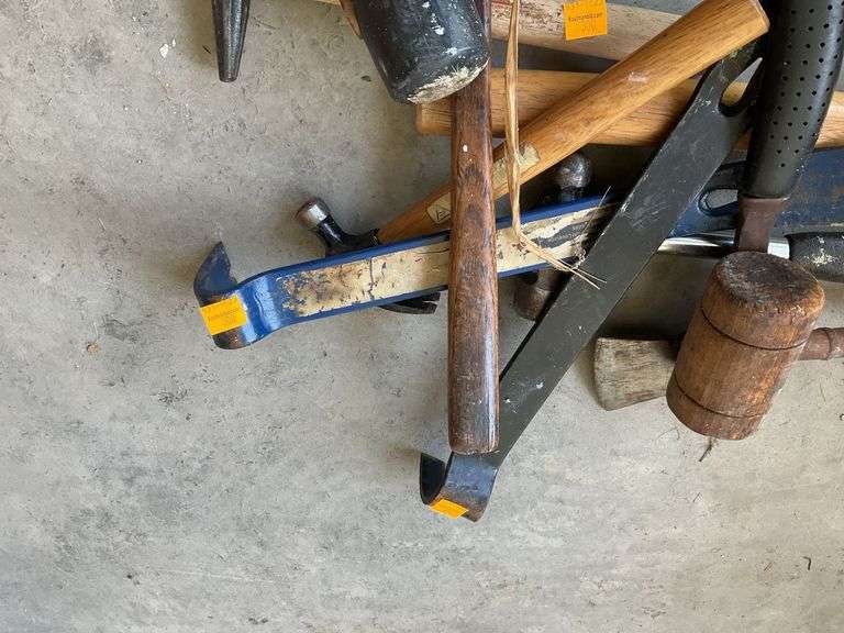 Assortment of Hammers, Hatchet, Pry Bars