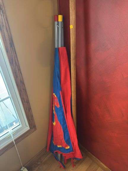 Beach Umbrella and (2) Wooden Curtain Rods