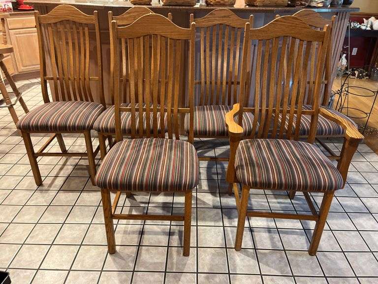 6 Oak Slat Back Dining Chairs