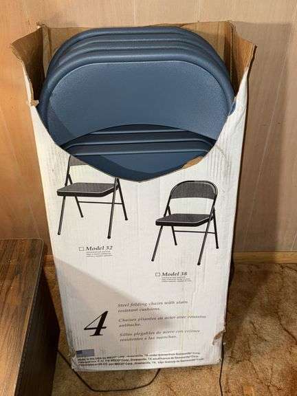 SET OF 4 SAMSONITE CADET BLUE METAL/PADDED SEAT FOLDING CHAIRS **LIKE NEW**