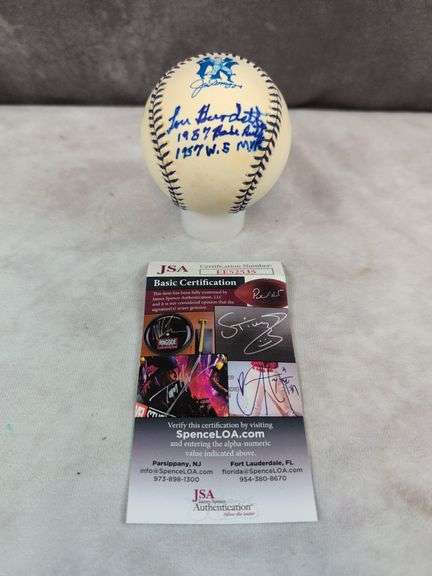 Lew Burdett stat signed MLB baseball stat, JSA