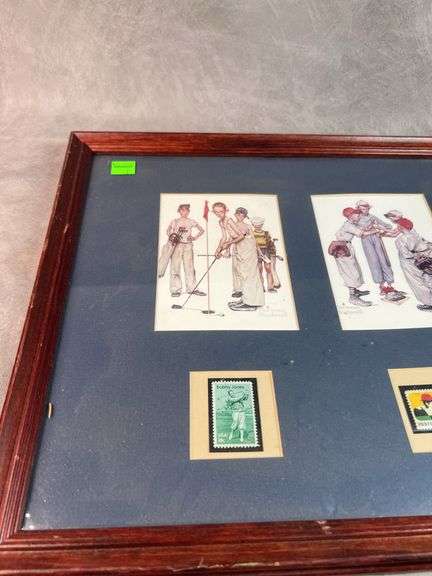 Norman Rockwell Framed Sport Art with Stamps
