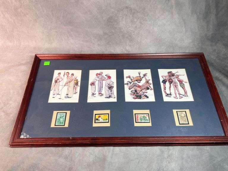 Norman Rockwell Framed Sport Art with Stamps