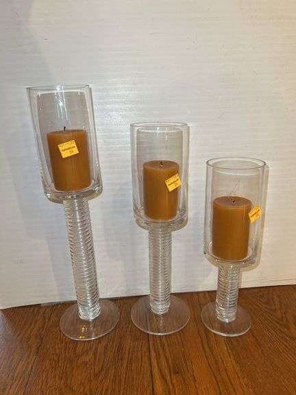 (3) Glass Pedestal Candle Holders