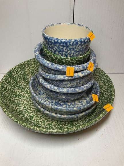 8 Roseville Spongeware Pottery Bowls