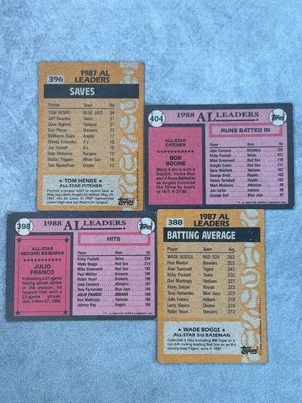 1987 & 1988 Topps All Stars (Tom Henke, Wade Boggs, Bob Boone, Julio Franco)