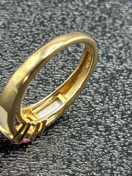 10K GOLD RING WITH RUBY, OPAL, DIAMOND @ APPROX. 2.5 GRAMS