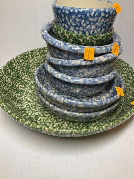 8 Roseville Spongeware Pottery Bowls