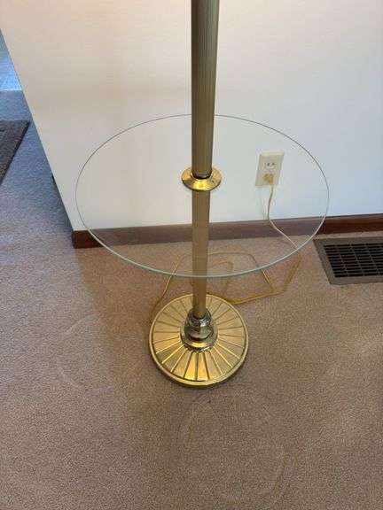 BRASS AND GLASS SHELF FLOOR LAMP