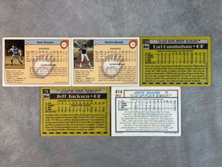 Topps & Front Row Draft Picks Earl Cunningham, Ritchie Moody, Sean Runyon, Jeff Jackson, Jeff Ware
