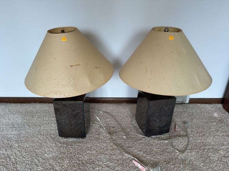 (2) Glass Cube Table Lamps