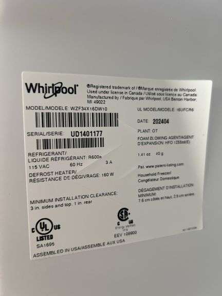 Whirlpool Upright Freezer