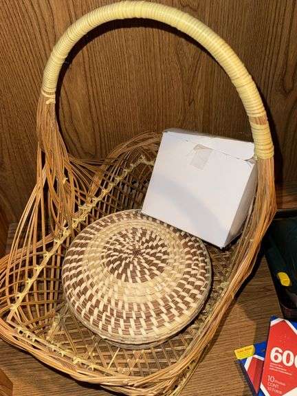 WOVEN BASKETS, POLAROID CAMERA WITH INSTANT FILM, AND PANASONIC LUMIX CAMERA