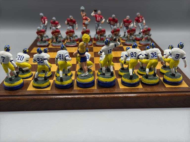 CUSTOM OHIO VS MICHIGAN CHESS SET WITH HEAVY LEAD CHESS PIECES AND WOOD CHESS BOARD