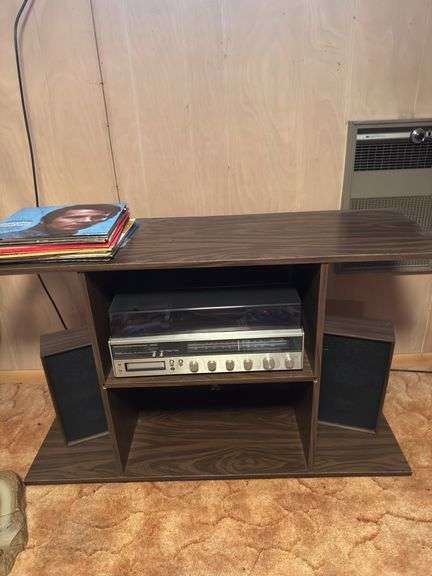 STEREO CABINET AND RECORD PLAYER WITH RECORDS