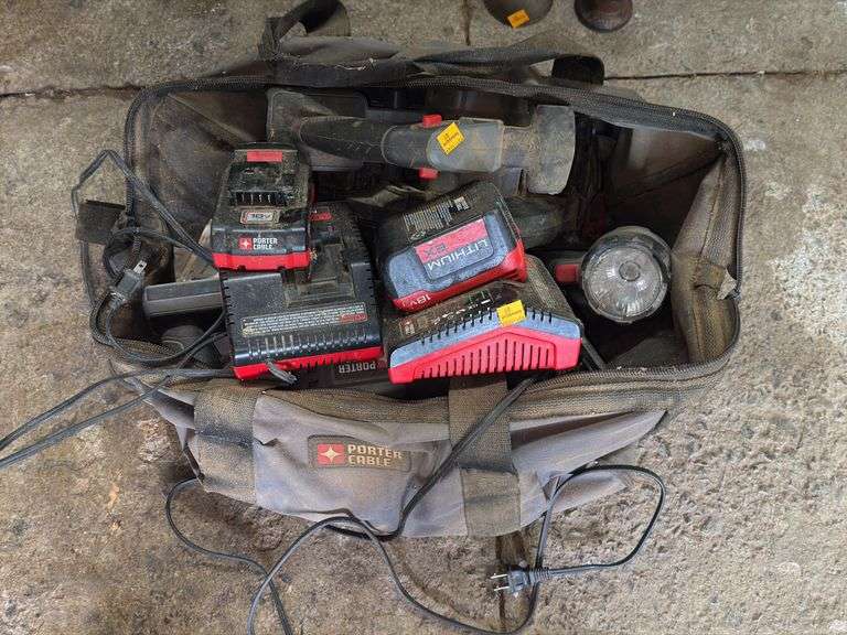 Assortment of Cordless Porter Cable Tools w/ Batteries and Battery Chargers