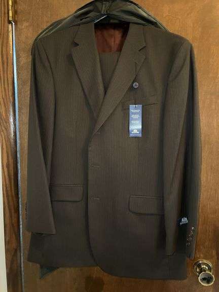 Men’s Brown Stripe Stafford Full Suit in Garment Bag
