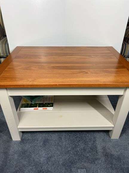 Unmarked Wooden Coffee Table and Contents, One Drawer