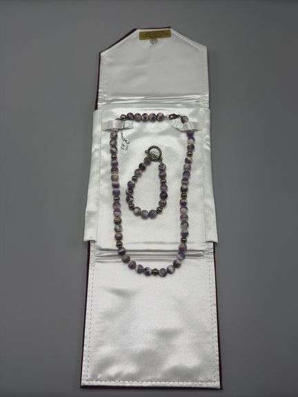 SILVER AND AMETHYST BEADED NECKLACE AND MATCHING BRACELET
