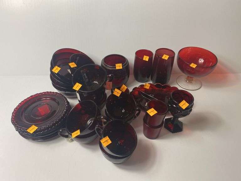 Assortment of Ruby Red Glassware