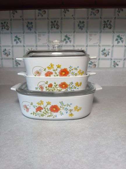 VINTAGE CORNINGWARE WILDFLOWER CASSEROLE DISHES