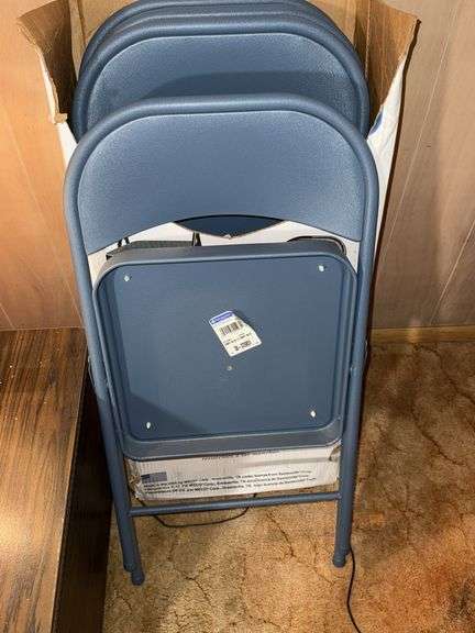 SET OF 4 SAMSONITE CADET BLUE METAL/PADDED SEAT FOLDING CHAIRS **LIKE NEW**