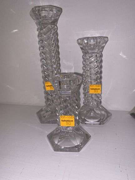 (3) Crystal Glass Candlestick Holders