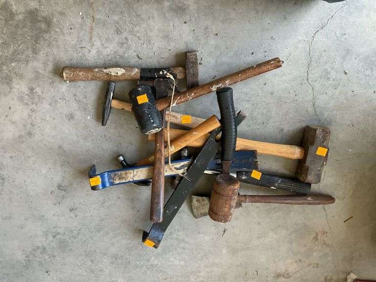 Assortment of Hammers, Hatchet, Pry Bars