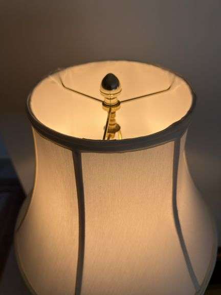 BRASS AND GLASS SHELF FLOOR LAMP