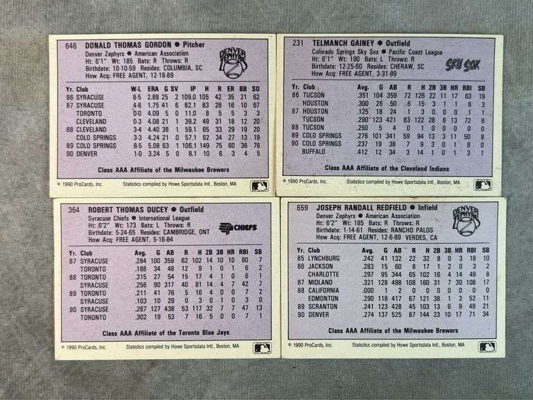 (4) Pro Cards ( Rob Ducey, Don Gordon. Joe Redfield, Ty Gainey)