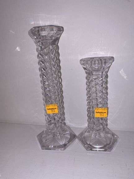 (3) Crystal Glass Candlestick Holders