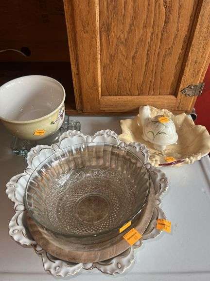 Assorted Glassware and Wooden Bowl