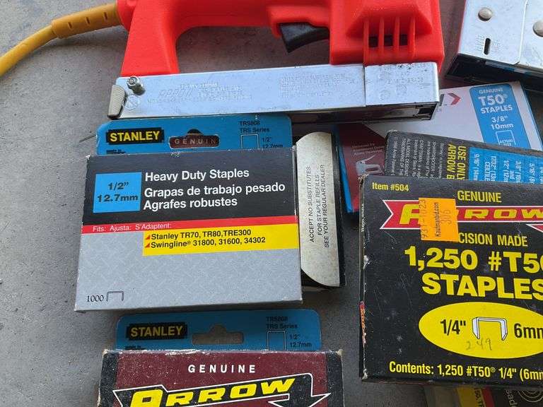 Electric Staple Gun, Stanley Staple Gun, Assortment of Boxes of Staples