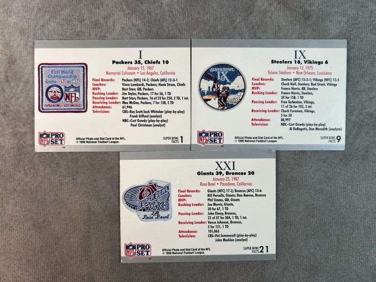 1990 NFL Pro Set Super Bowl Cards