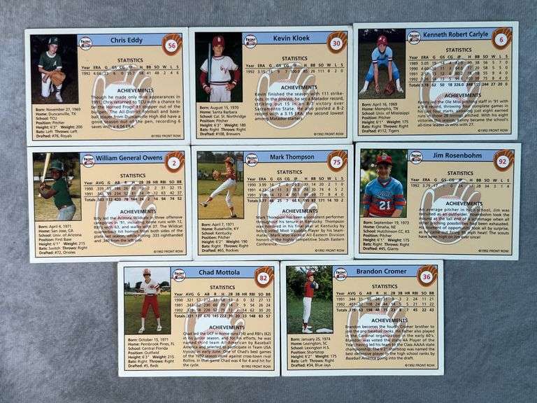 1992 Front Row Draft Picks (Chris Eddy, Kevin Kloek, Kenny Carlyle, Billy Owens, Jim Rosenbohm, Bran