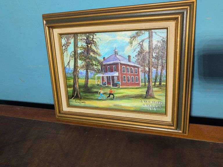 Zoar, Ohio schoolhouse painting by Leona Dodds