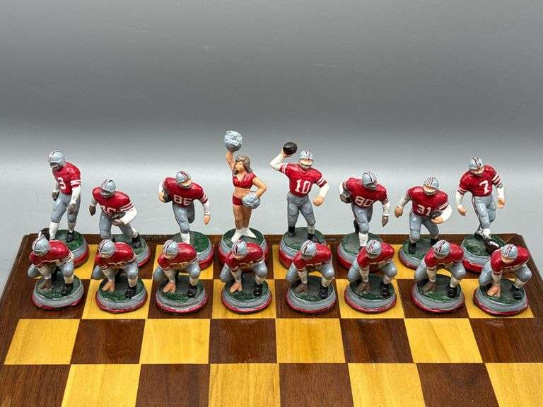 CUSTOM OHIO VS MICHIGAN CHESS SET WITH HEAVY LEAD CHESS PIECES AND WOOD CHESS BOARD