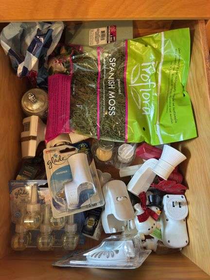 CONTENTS OF CABINETS, SHEETS, LIGHTBULBS, AIR FRESHENERS AND PLUG-INS, BATTERY POWERED LANTERNS, SEW