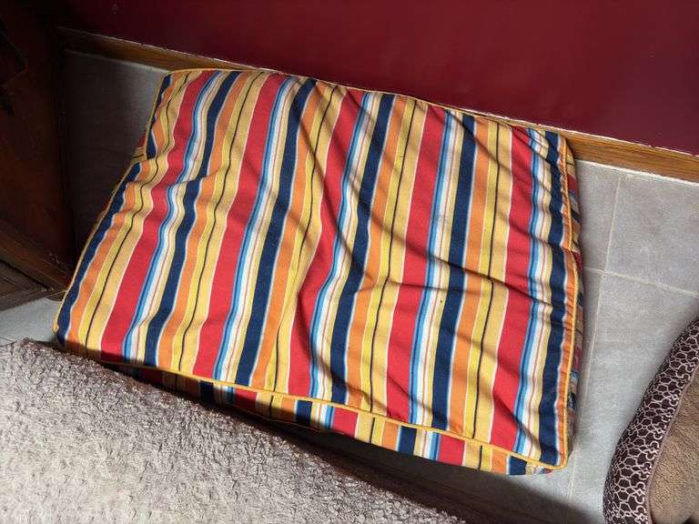Dog beds, dog bowls, and dog outfit