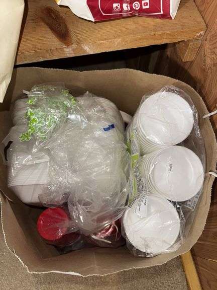 ASSORTMENT OF PAPER PRODUCTS, PLATES, CUPS, NAPKINS, PLASTICWARE