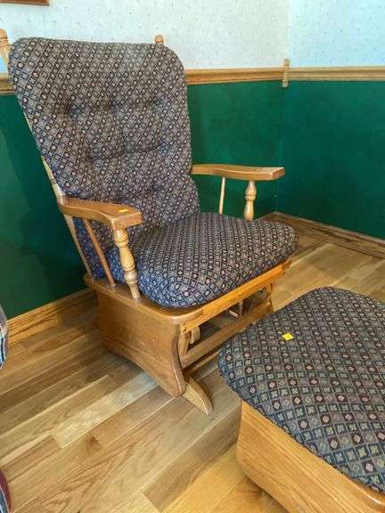 Oak Upholstered Rocking Chair w/ Upholstered Rocking Stool